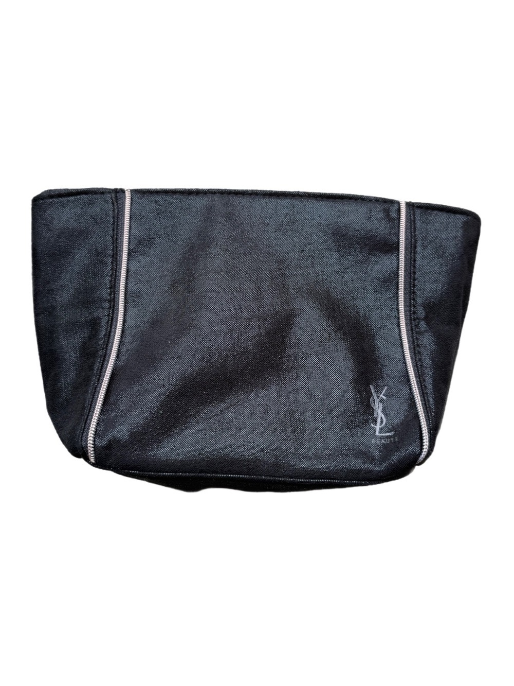Saint Laurent Black Suede Cosmetic Pouch with Pink Trim